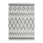 Tapis berbère rectangulaire en coton mélangé avec motifs losanges noirs et franges