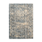 Tapis rectangulaire chiné crème et bleu en viscose avec motif abstrait distressed