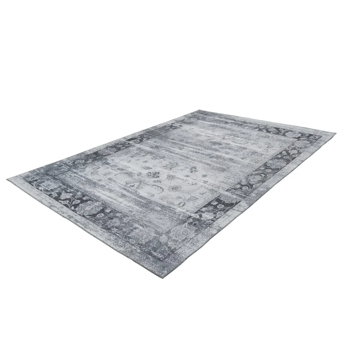 Tapis rectangulaire vintage gris et bleu à motifs floraux 200x290 cm