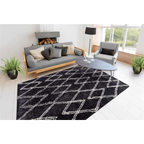 Tapis shaggy rectangulaire anthracite avec motifs losange écru 160x230 cm