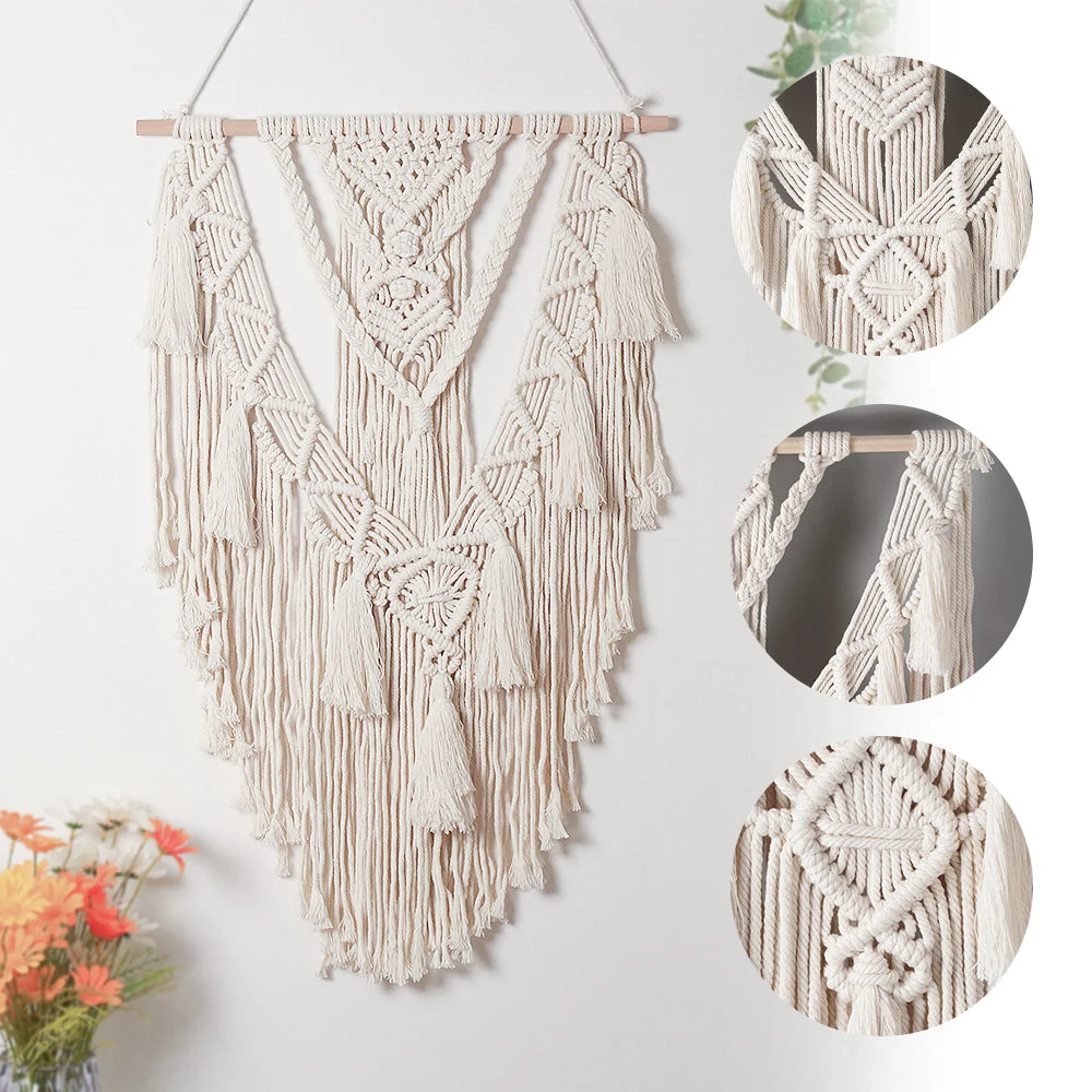 Tenture murale bohème en macramé détails
