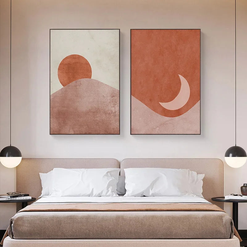 Toile croissant de lune minimaliste terracotta