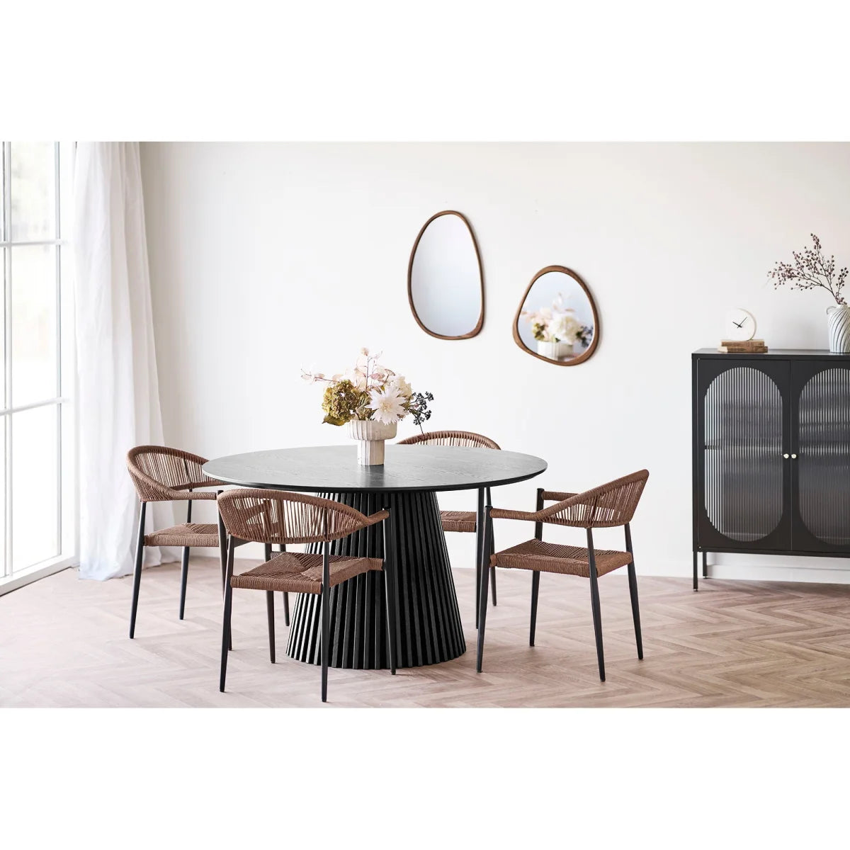 Table basse en ciment beige marbré mat rainuré Ø20,5 cm