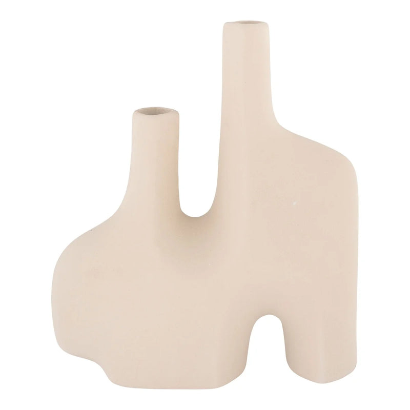 Vase décoratif en céramique mate beige à deux cols – H27 cm