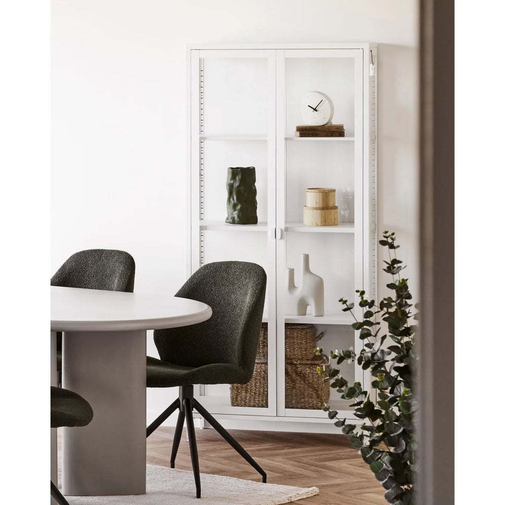 Vitrine en verre blanc portes vitrées étagères ajustables design minimaliste