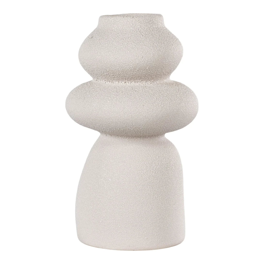 Vase rond en grès beige texturé, forme organique moderne Ø14,5x26,5 cm