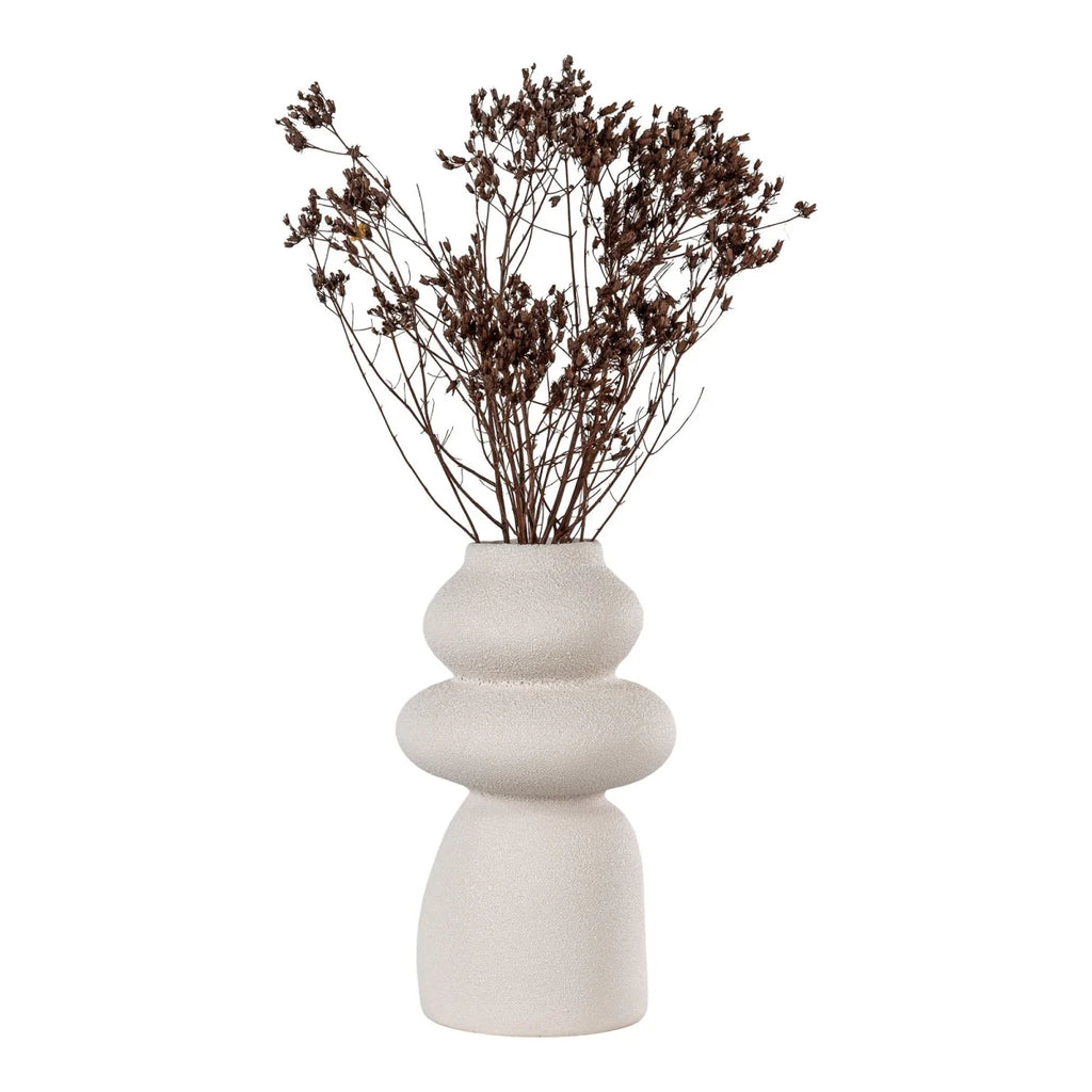 Vase rond en grès beige Ø14,5x26,5 cm avec fleurs séchées