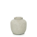 Vase rond en terre cuite beige finition mate avec texture rugueuse et col court
