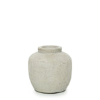 Vase rond en terre cuite beige finition mate avec texture rugueuse et col court