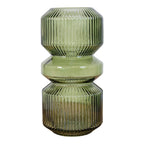 Vase rond en verre vert olive 25 cm à design géométrique texturé