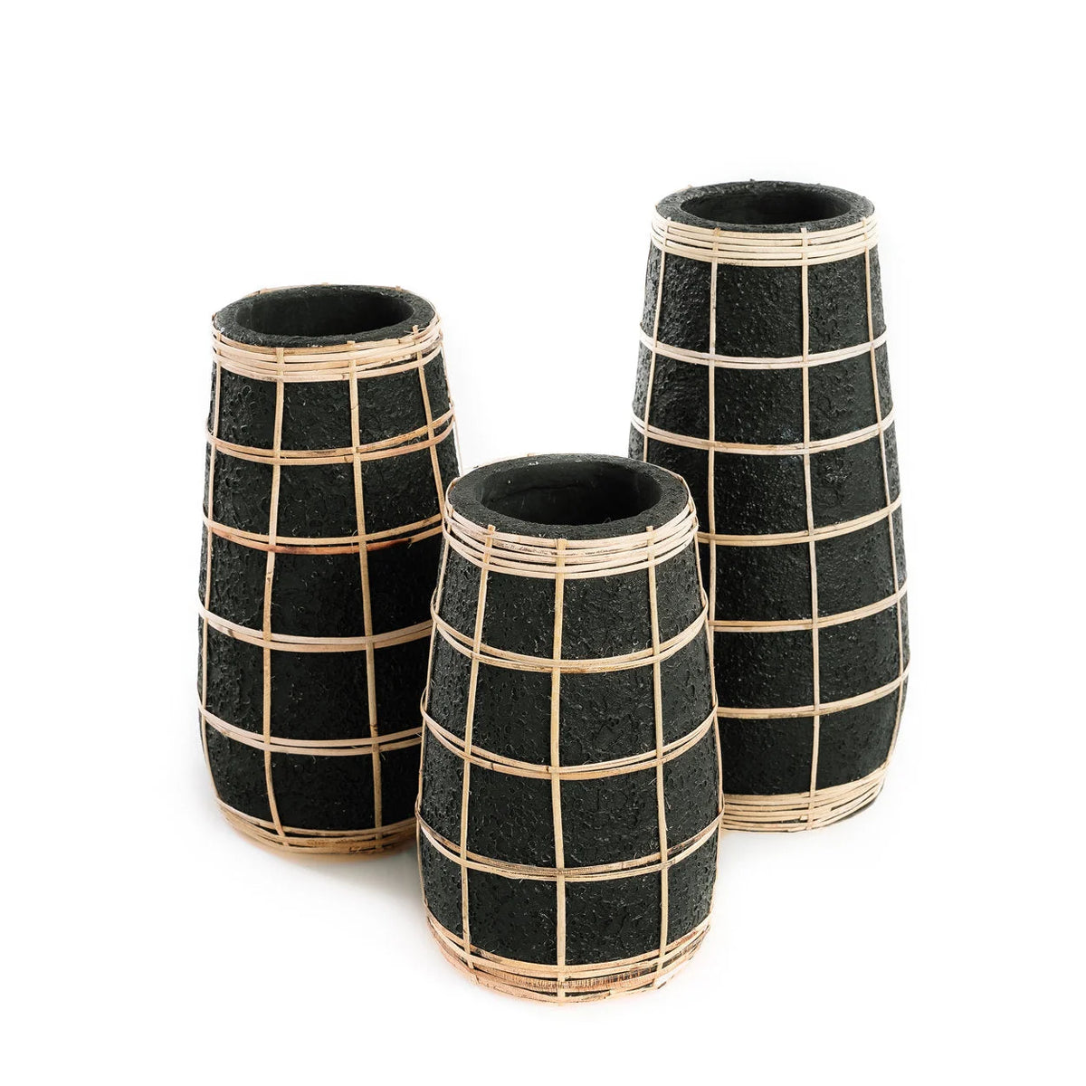 Vase en terre cuite et rotin noir naturel H31 cm