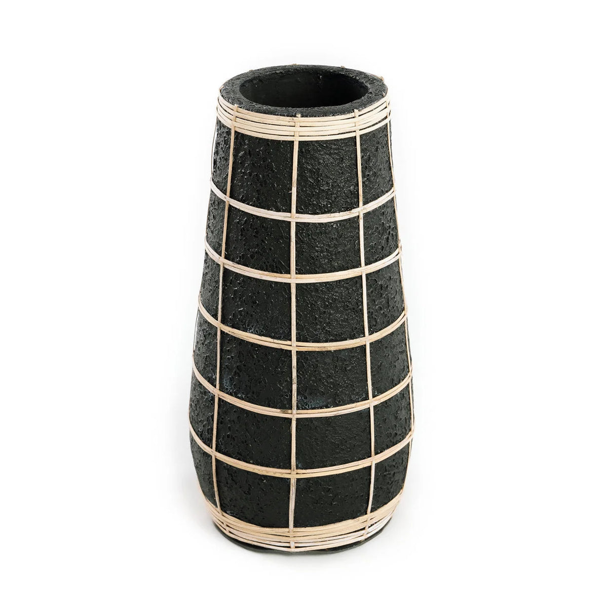 Vase en terre cuite et rotin noir naturel H31 cm