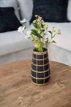 Vase en terre cuite et rotin noir naturel H31 cm