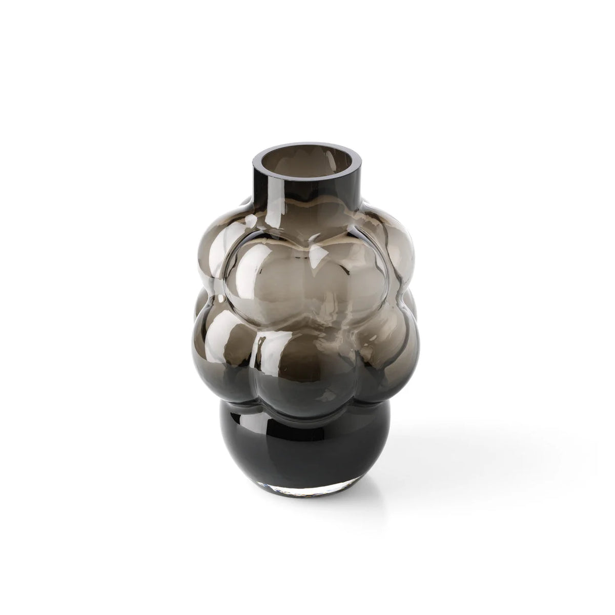 Vase en verre recyclé gris fumé forme bulle sculptée H25 cm