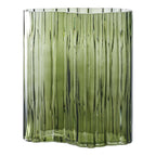 Vase en verre vert cannelé ondulé, hauteur 26,5 cm